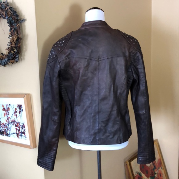 KNOLES & CARTER Size XXL Brown Leather STRETCH Metal STAR Embellished $288 NEW - Picture 7 of 16